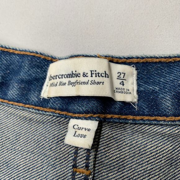 Abercrombie & Fitch Women Shorts 27 Blue Denim Mid Rise Boyfriend Distressed 3” - Picture 4 of 13
